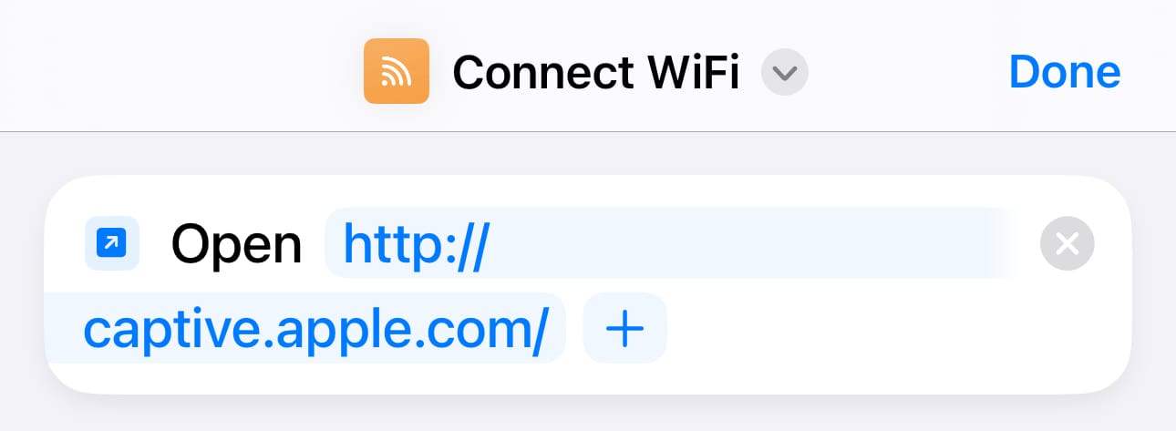 A screenshot of the settings to configure within the iOS Shortcuts app.